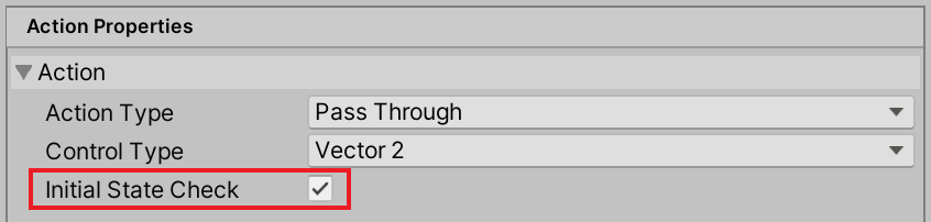 The Initial State Check setting appears with a checkmark under the Pass Through action on the Actions panel.