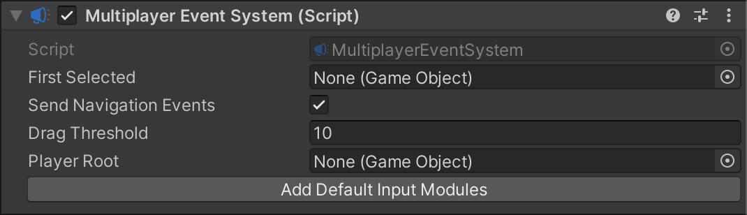 The Multiplayer Event System component appears without any GameObjects connected.