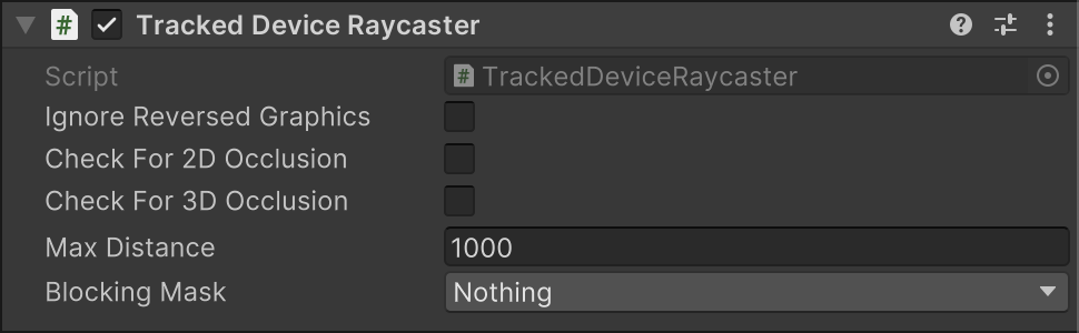 The Tracked Device Rayster component appears under the Canvas component.