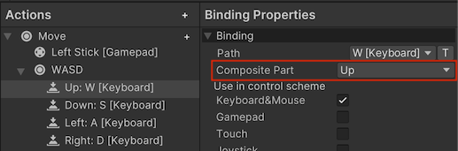 The Composite Part binding is set to Up under the Path binding property.